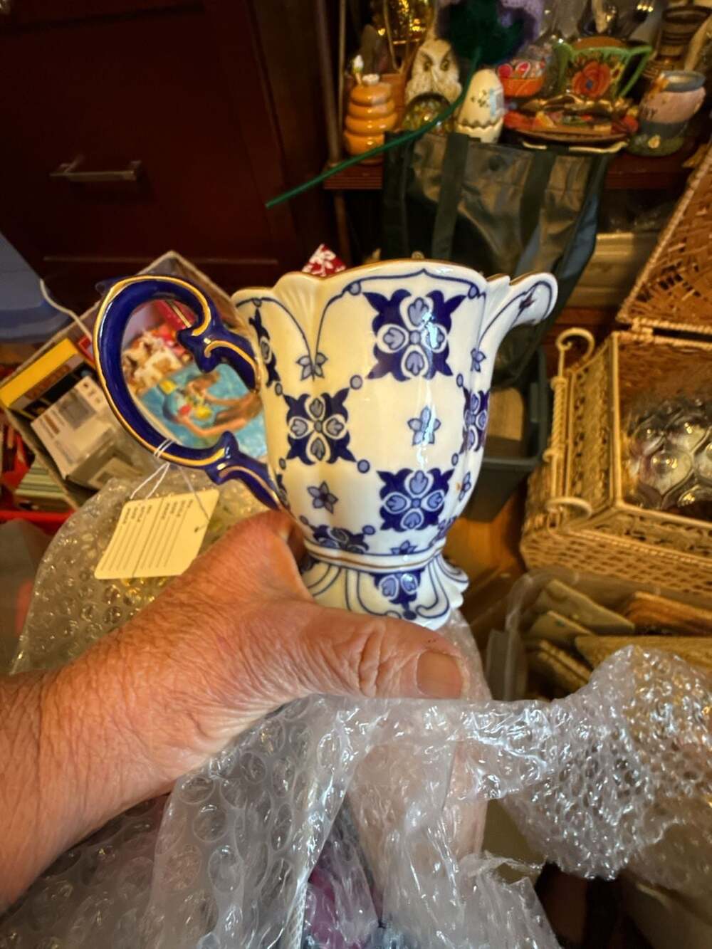 The Bombay Company Blue and White Porcelain Creamer with Gold Trim